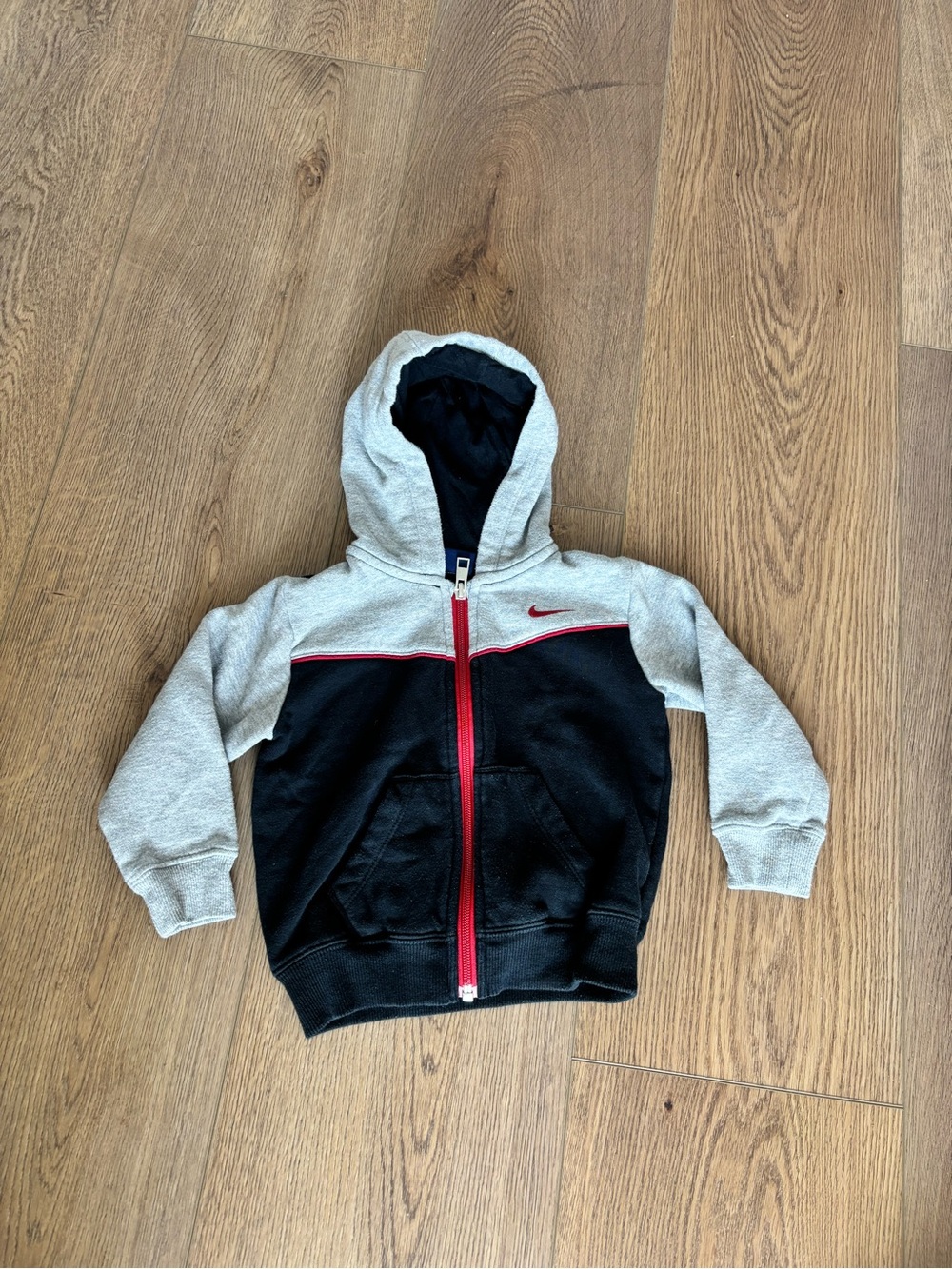 Nike Kids Black & Gray Hooded Zip Jacket with Red Trim